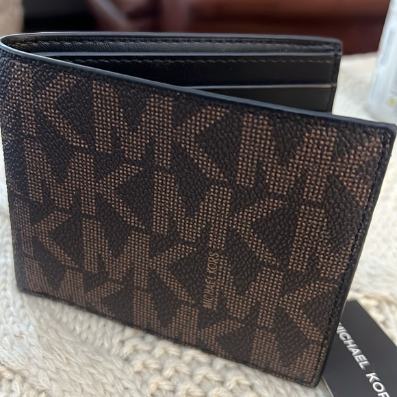 Michael Kors Mens Slim Billfold Monogram Wallet BRN/BLK NWT - Picture 1 of 10